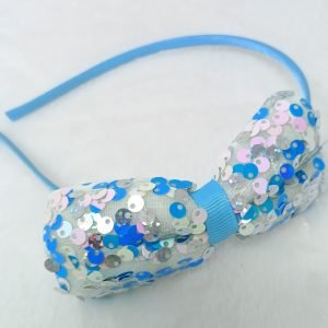 sequin bow hairband headband sky blue