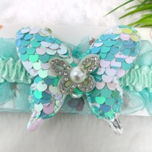 sequin butterfly elastic hairband blue