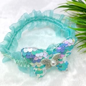 sequin butterfly elastic hairband blue