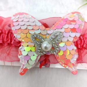 sequin butterfly elastic hairband hot pink