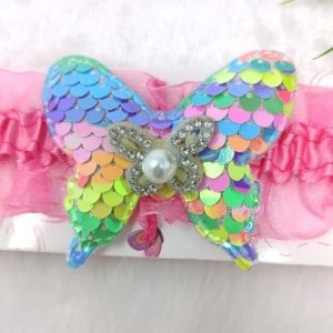 sequin butterfly elastic hairband pink