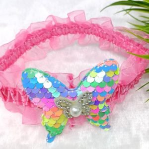 sequin butterfly elastic hairband pink