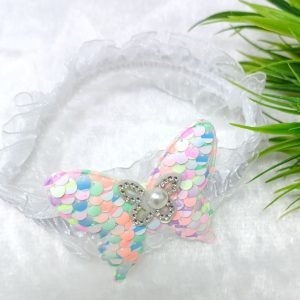 sequin butterfly elastic hairband white