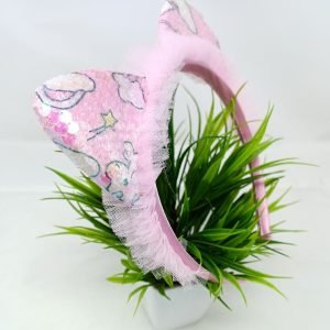sequin cat ears fur hairband headband baby pink