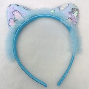 sequin cat ears fur hairband headband sky blue