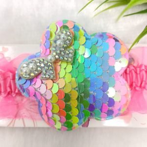 sequin flower elastic hairband baby pink