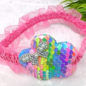 sequin flower elastic hairband baby pink
