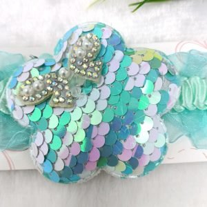 sequin flower elastic hairband cyan