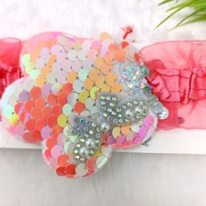 sequin flower elastic hairband hot pink