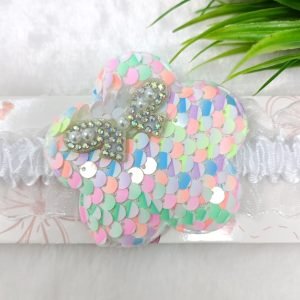 sequin flower elastic hairband white