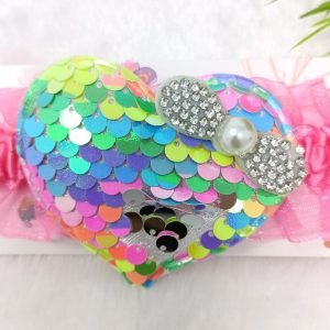 sequin heart elastic hairband baby pink