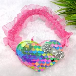 sequin heart elastic hairband baby pink