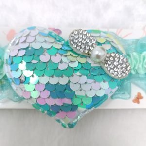 sequin heart elastic hairband cyan