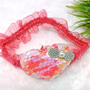 sequin heart elastic hairband hot pink