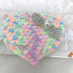 sequin heart elastic hairband white