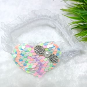 sequin heart elastic hairband white