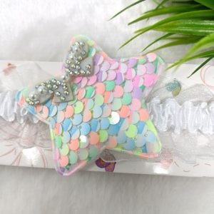 sequin star elastic hairband white