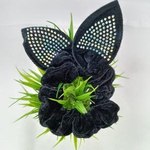 velvet bunny ear knotted hair scrunchie black