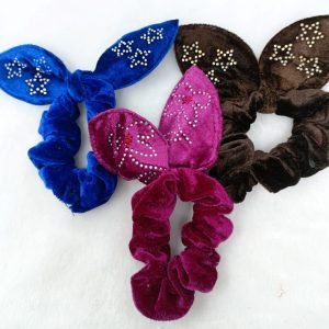 velvet bunny ear knotted hair scrunchie blue purple brown