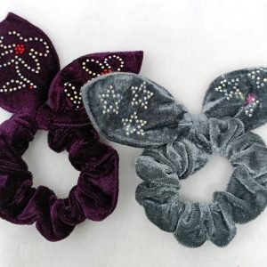 velvet bunny ear knotted hair scrunchie grey purple