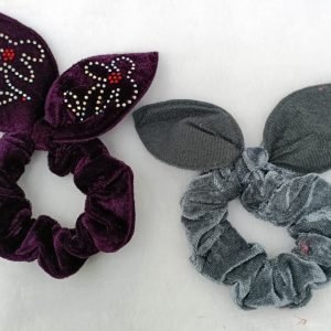 velvet bunny ear knotted hair scrunchie grey purple
