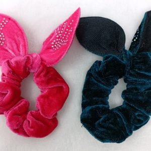velvet bunny ear knotted hair scrunchie magenta blue