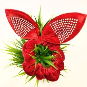 velvet bunny ear knotted hair scrunchie red