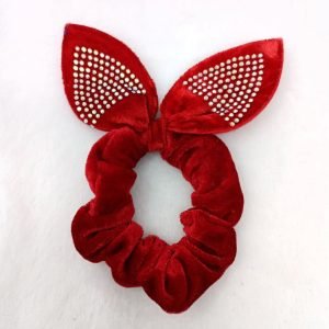 velvet bunny ear knotted hair scrunchie red