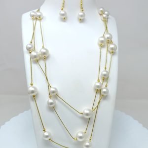white pearls long beads necklace for women