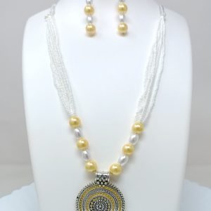 yellow long necklace with stud earrings
