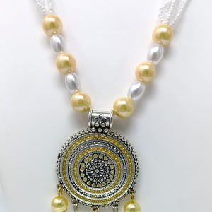 yellow long necklace with stud earrings