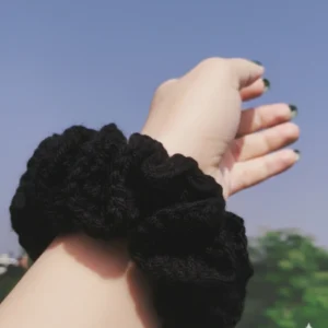 Black Handmade Knitted and Crochet Scrunchie hair tie for women and girls (Pack of 1)