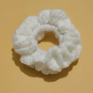 White Handmade Knitted and Crochet Scrunchie hair tie for women and girls (Pack of 1) 1