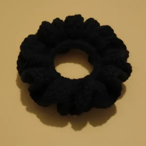 black Handmade Knitted Scrunchie or crochet scrunchie, soft and stretchy hair tie for women and girls