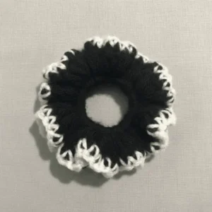 black and white crochet scrunchies