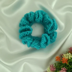 sky blue crochet scrunchies 1