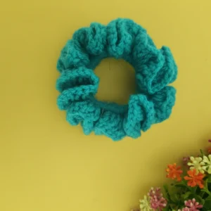 sky blue crochet scrunchies 1