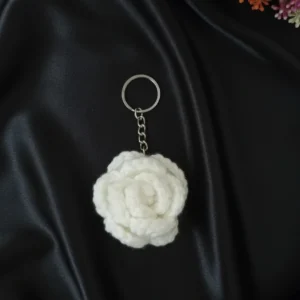 white rose crochet keychain