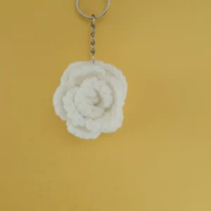 white rose crochet keychain