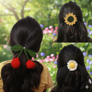3 crochet flower rubber band