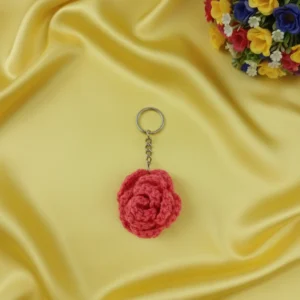 crochet hot pink rose key chain
