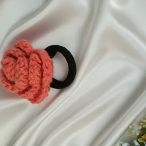 crochet hot pink rose rubber band