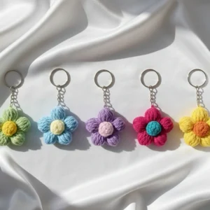 crochet puff daisy flower keychain