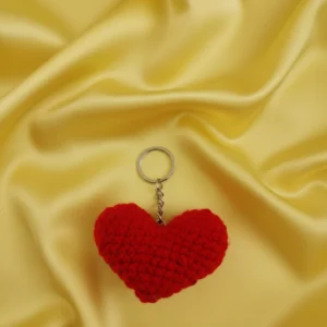 crochet red heart shape key chain