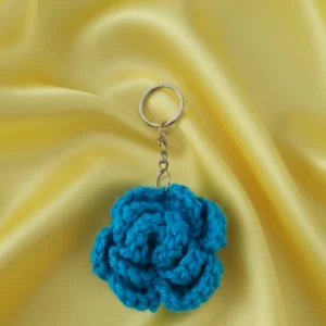 Handmade Knitted and Crochet Sky Blue Rose keychain for women and girls (Pack of 1)