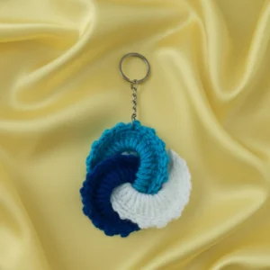 Sky Blue, White, Blue Handmade Knitted and Crochet 3 Loop/Tricolor Swirl keychain for women and girls (Pack of 1 pc)