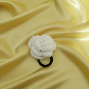 crochet white rose rubber band