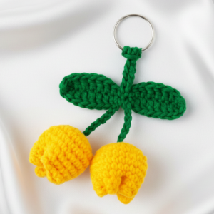 yellow tulip crochet flower keychain