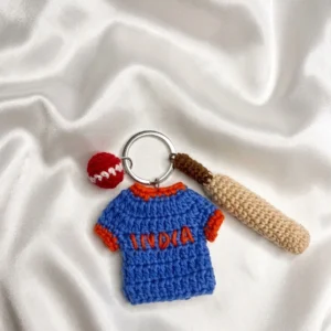 Handmade Crochet Indian Cricket Jersey Keychain 1