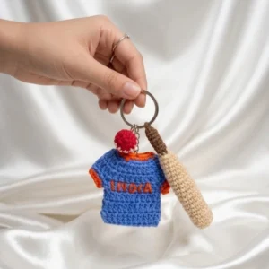 Handmade Crochet Indian Cricket Jersey Keychain 1